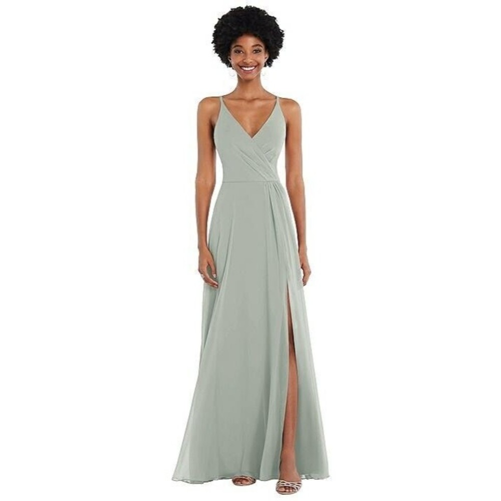 AFTER SIX Size 10R Chiffon V-Neck Dress Bridesmaid 1557 Willow Green NWT $217